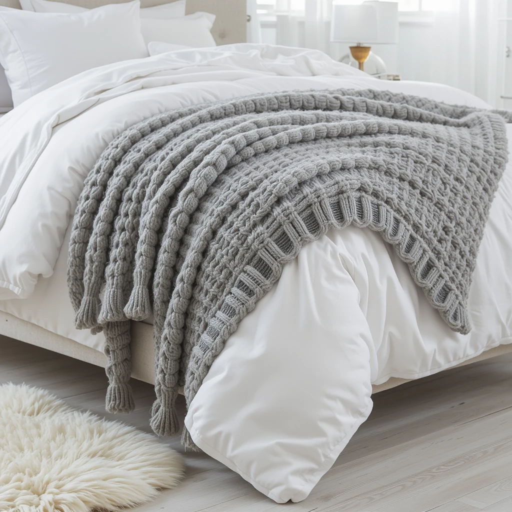 Scandinavian bedroom textiles – layered linens, knits, and sheepskin rugs