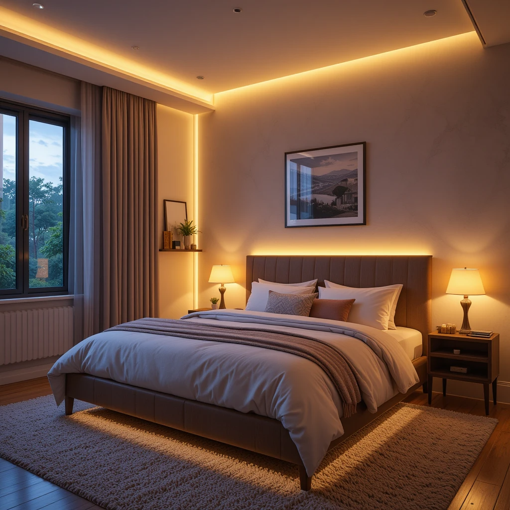 Warm LED strip lights for ambient bedroom lighting